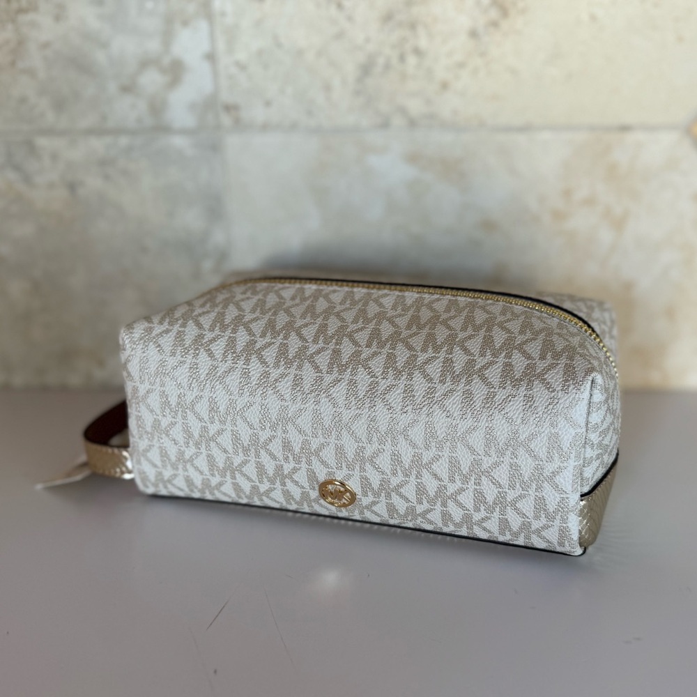 Michael Kors Jet Set Travel Cosmetic Case Travel Pouch MK Pale Gold Multi